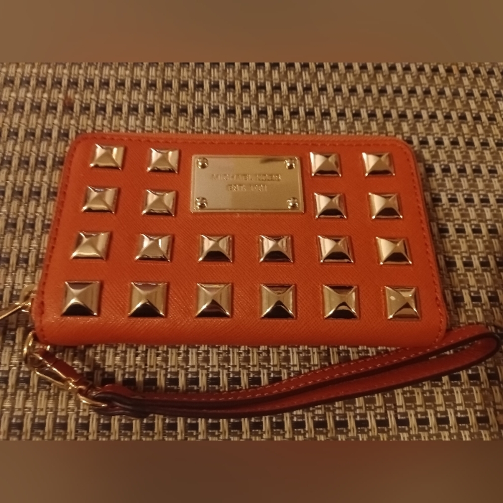 Michael Kors Orange Wristlet with Gold Studs